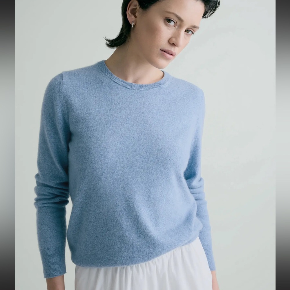 QUINCE Size XL 100% Mongolian Cashmere Blue Crew Neck Sweater GUC